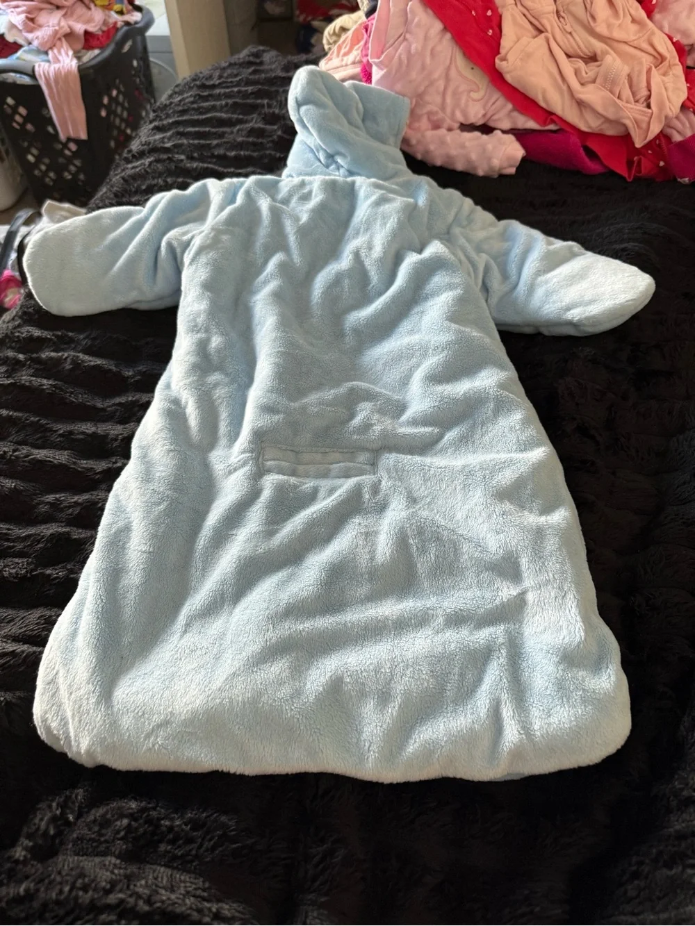child of mine Light Blue Hooded Fleece Sleep Sack with Striped Lining